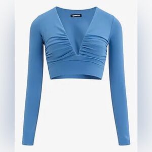EXPRESS V NECK LONG SLEEVE RUCHED CROPPED TOP